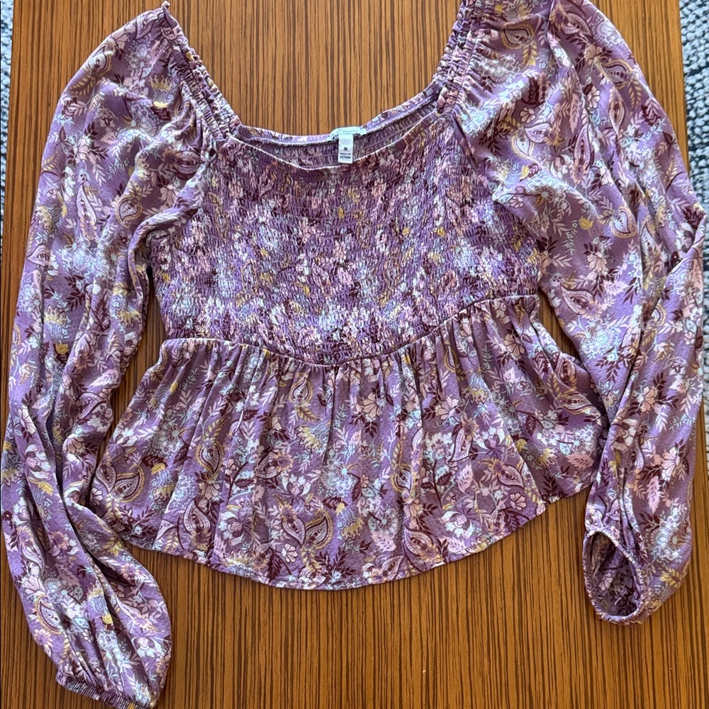Self Esteem Lavender Floral Smocked Blouse